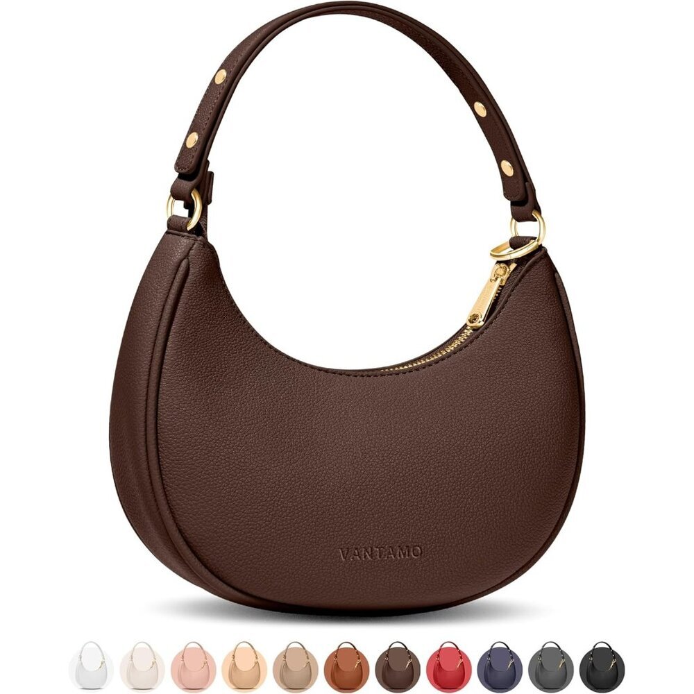 Ⓜ️Women's Coffee Faux Leather Half Moon RFID Protection Crescent Clutch Purses